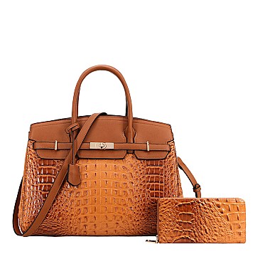 2in1 Classic Crocodile Skin Satchel Wallet Set