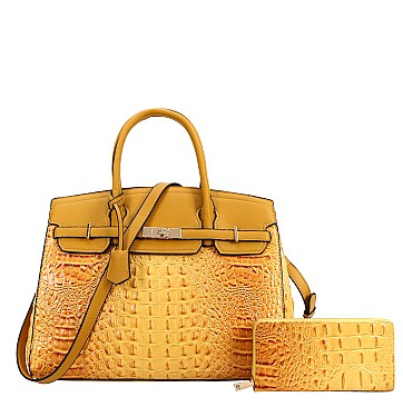 2in1 Classic Crocodile Skin Satchel Wallet Set