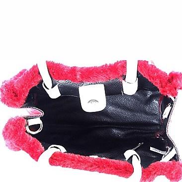 Faux-Fur Detail 2-Way Belted Satchel MH-896D