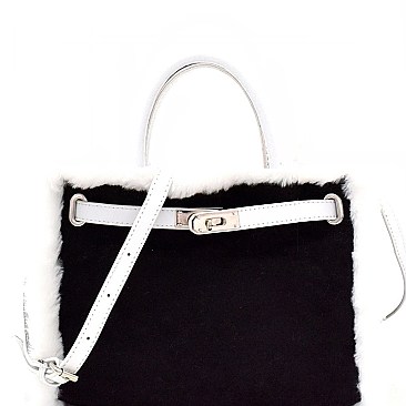 Faux-Fur Detail 2-Way Belted Satchel MH-896D