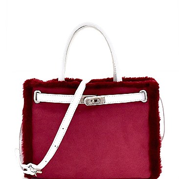 Faux-Fur Detail 2-Way Belted Satchel MH-896D