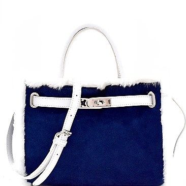 Faux-Fur Detail 2-Way Belted Satchel MH-896D