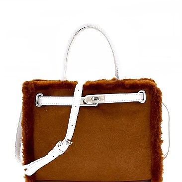 Faux-Fur Detail 2-Way Belted Satchel MH-896D