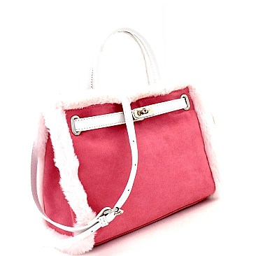 Faux-Fur Detail 2-Way Belted Satchel MH-896D