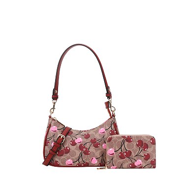 Cherry Print Satchel Wallet Set