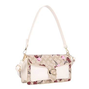 Oval Chery Print Monogram Emblem Flap Satchel