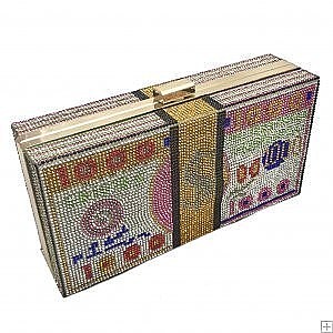 FASHION SPARKLE RHINESTONE CASH 10K MONEY PRINT DESIGN CLUTCH