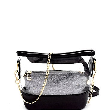 9001D Transparent Clear 2 in 1 Cross Body with Glittery Pouch