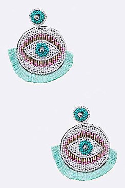 Stylish Beaded Round Eye Tassel Earrings