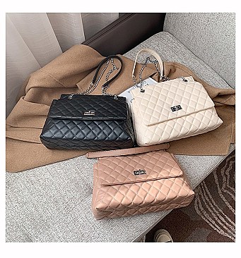 STYLISH QUILTED CHAIN STRAP SATCHEL