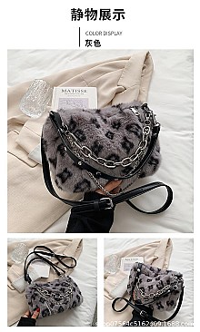 CHIC ANIMAL PRINT FUR CROSS BODY BAG