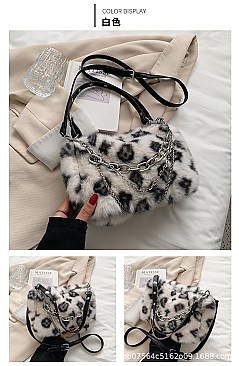 CHIC ANIMAL PRINT FUR CROSS BODY BAG