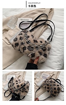 CHIC ANIMAL PRINT FUR CROSS BODY BAG