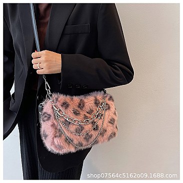 CHIC ANIMAL PRINT FUR CROSS BODY BAG