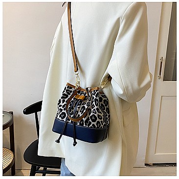 DRAW STRING LEOPARD PRINT BUCKET BAG