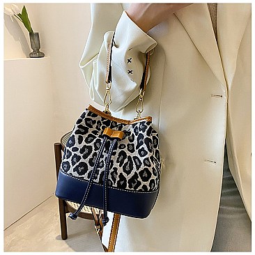 DRAW STRING LEOPARD PRINT BUCKET BAG