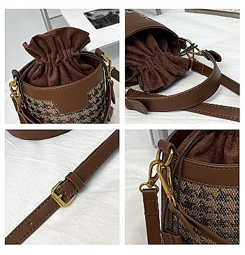 FASHIONABLE PATTERNED BUCKET CROSS BODY BAG