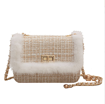 STYLISH FUR ACCENT SHOULDER CROSS BODY BAG