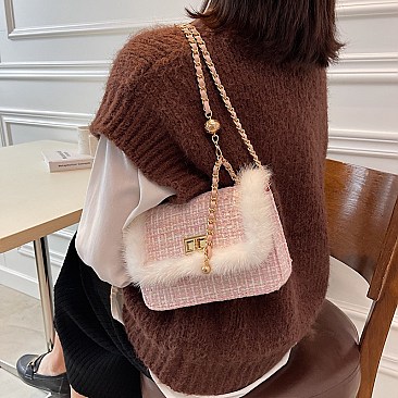 STYLISH FUR ACCENT SHOULDER CROSS BODY BAG