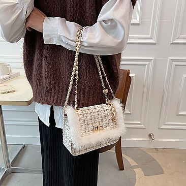 STYLISH FUR ACCENT SHOULDER CROSS BODY BAG