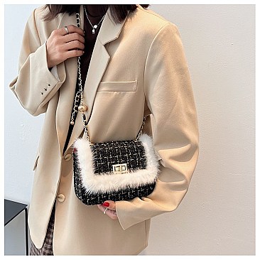 STYLISH FUR ACCENT SHOULDER CROSS BODY BAG