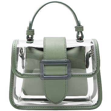 Buckle Accent Clear Transparent 2 in 1 Shoulder Satchel Bag