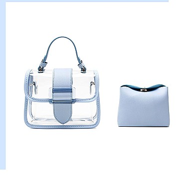 Buckle Accent Clear Transparent 2 in 1 Shoulder Satchel Bag