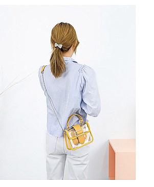 Buckle Accent Clear Transparent 2 in 1 Shoulder Satchel Bag