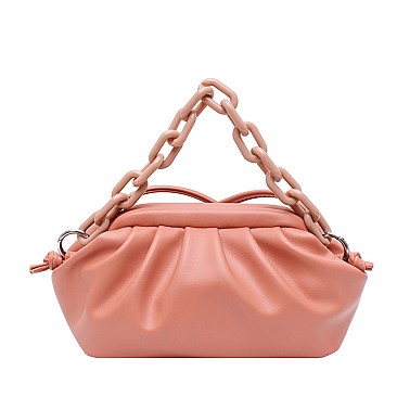 LARGE SIZE LINKED CHAIN FANCY SATCHEL SHOULDER BAG