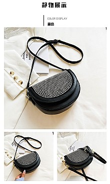 Crystal Rhinestone Round Shape Flap Cross-Body