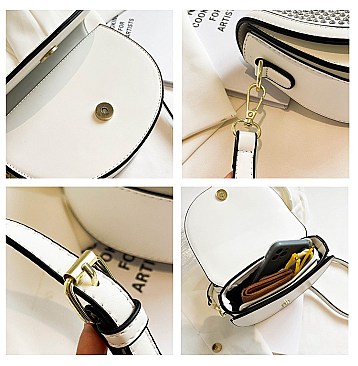 Crystal Rhinestone Round Shape Flap Cross-Body