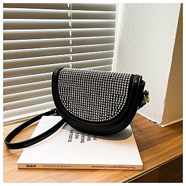 Crystal Rhinestone Round Shape Flap Cross-Body