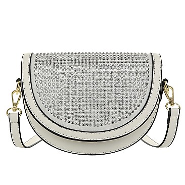 Crystal Rhinestone Round Shape Flap Cross-Body