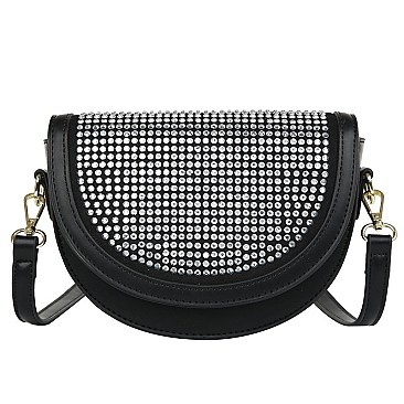 Crystal Rhinestone Round Shape Flap Cross-Body