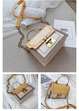 PUSH-LOCK & CHAIN HANDLE SHOULDER BAG