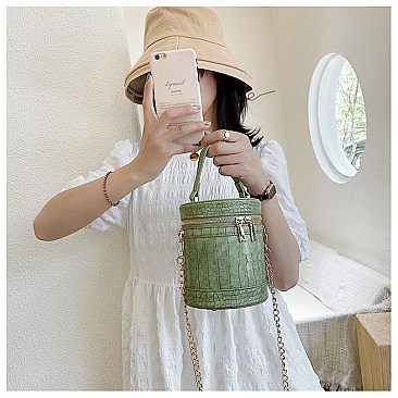 CROCODILE PRINT BUCKET SATCHEL - CROSS-BODY