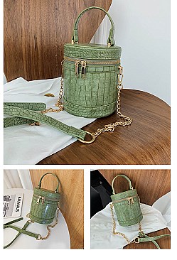 CROCODILE PRINT BUCKET SATCHEL - CROSS-BODY