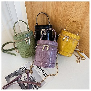 CROCODILE PRINT BUCKET SATCHEL - CROSS-BODY