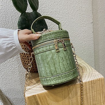 CROCODILE PRINT BUCKET SATCHEL - CROSS-BODY