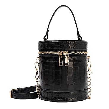 CROCODILE PRINT BUCKET SATCHEL - CROSS-BODY