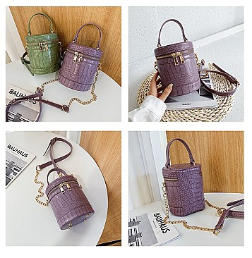 CROCODILE PRINT BUCKET SATCHEL - CROSS-BODY