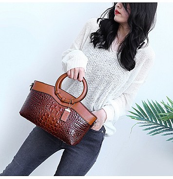 Crocodile Round Top Handle Quality Satchel