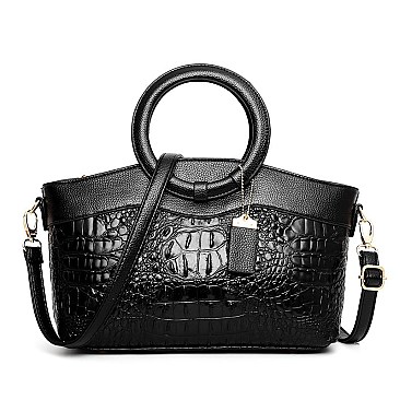 Crocodile Round Top Handle Quality Satchel