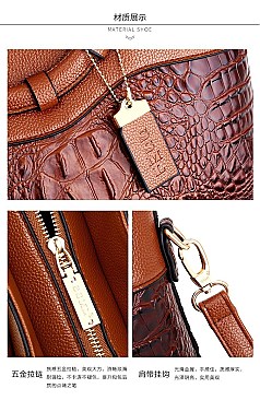 2 IN-1 Croc Round Top Handle Satchel Bag + Wallet