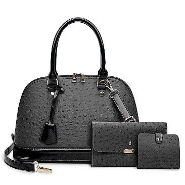 3 IN 1 Ostrich Dome Satchel Set
