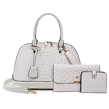 3 IN 1 Ostrich Dome Satchel Set