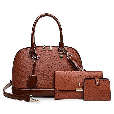 3 IN 1 Ostrich Dome Satchel Set