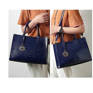 3 in 1 Patent Crocodile Glossy Satchel Set