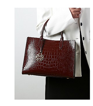 3 in 1 Patent Crocodile Glossy Satchel Set