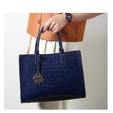 3 in 1 Patent Crocodile Glossy Satchel Set